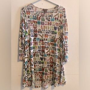 Multiples 3/4 Sleeve Shoe Pattern Tunic/Mini Dress Medium